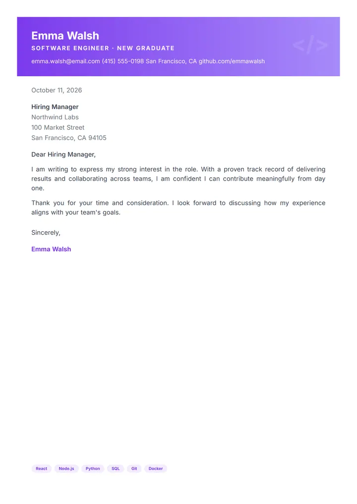 Byte Tech cover letter template preview