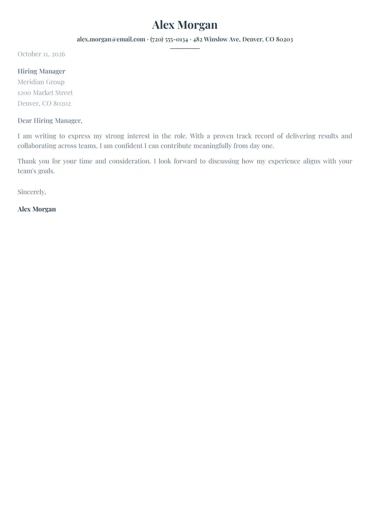 Classic Charcoal cover letter template preview