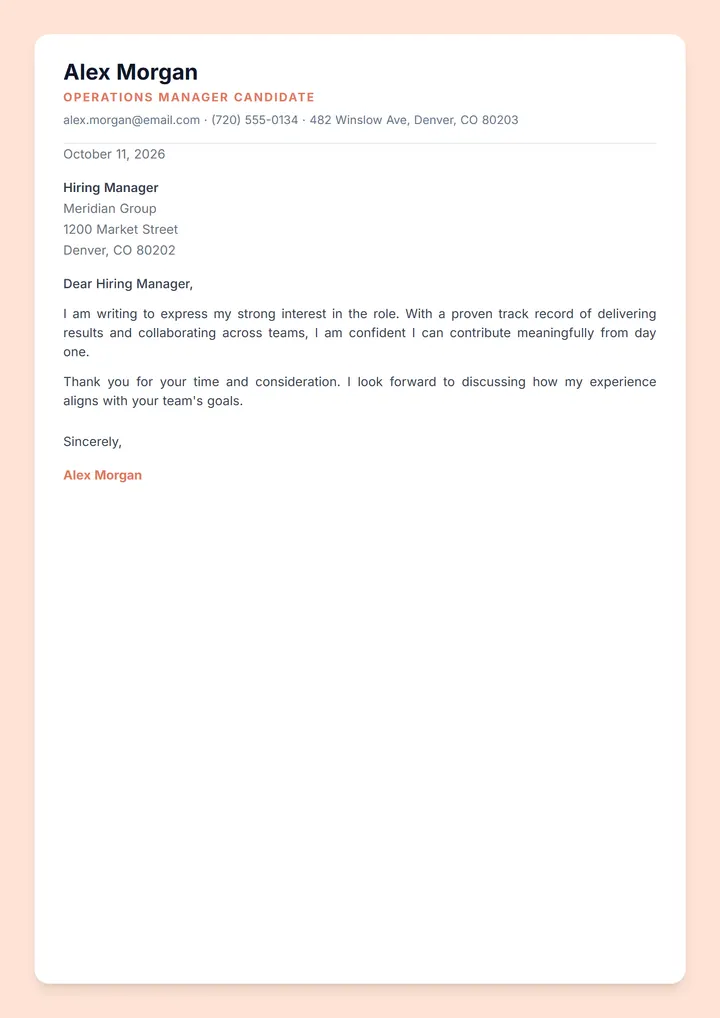 Coral Peach cover letter template preview