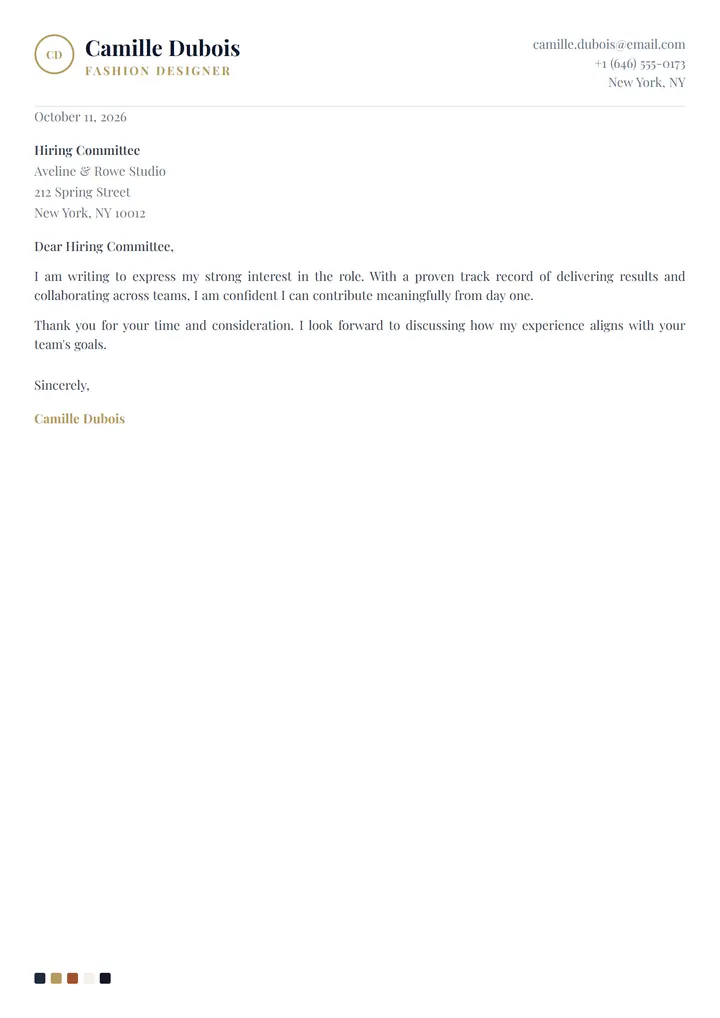 Couture cover letter template preview