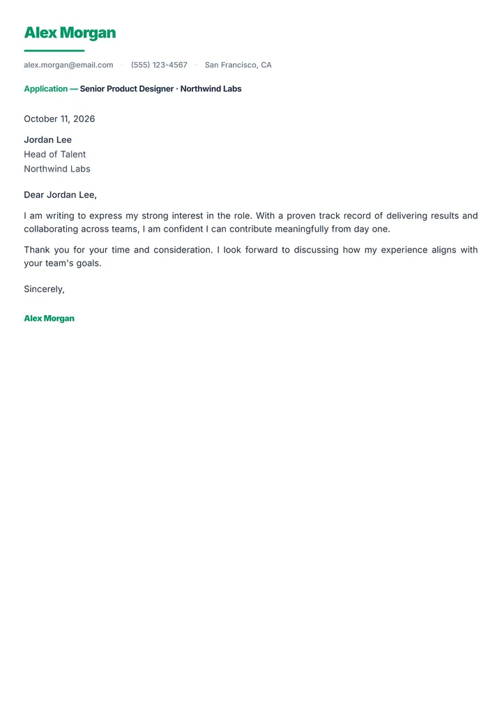 Elegant cover letter template preview
