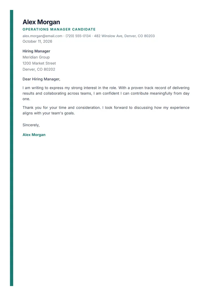 Emerald Strip cover letter template preview