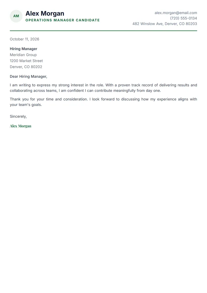 Forest Green cover letter template preview