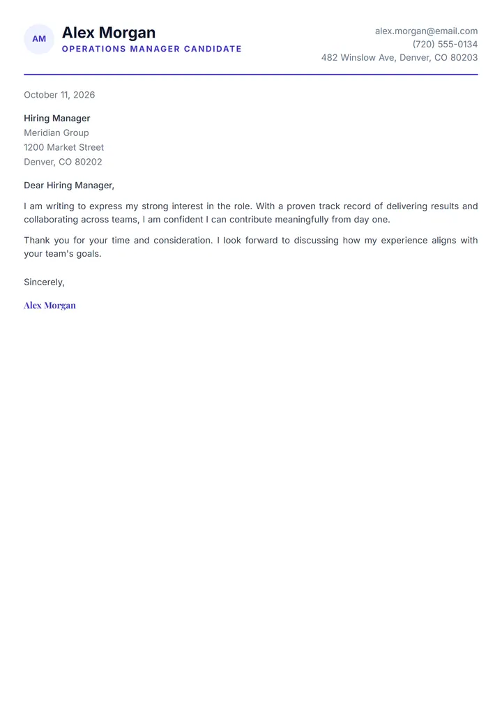 Indigo Silver cover letter template preview