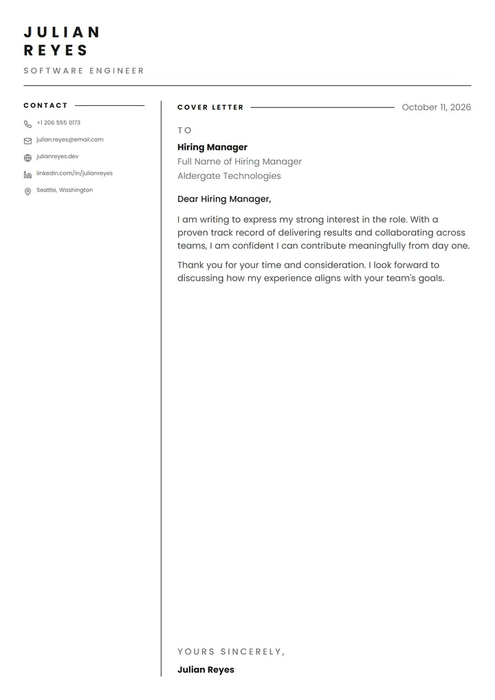 Ink Rule cover letter template preview