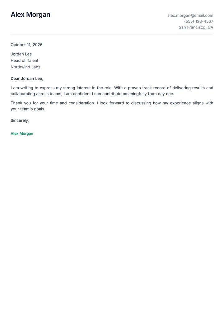 Minimal cover letter template preview