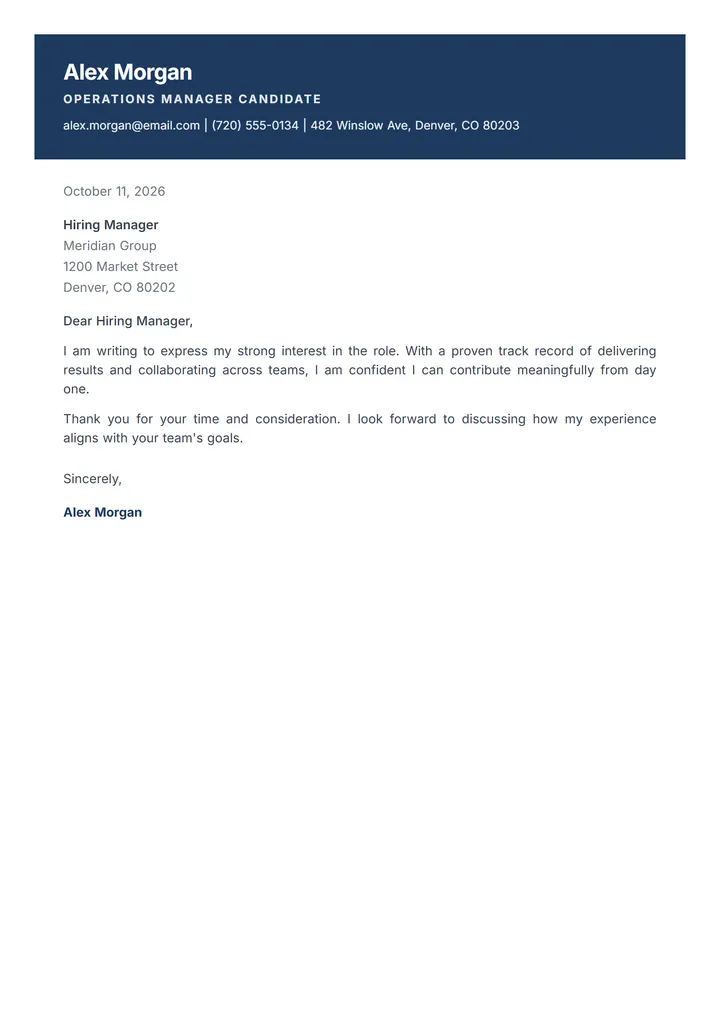 Navy Block cover letter template preview