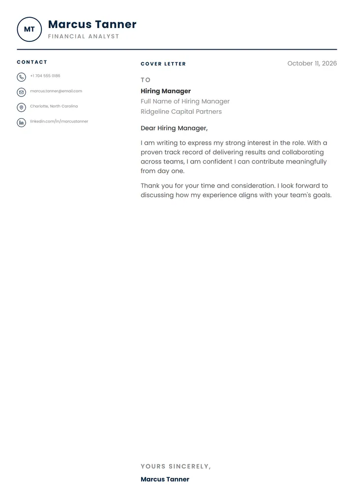 Navy Monogram cover letter template preview