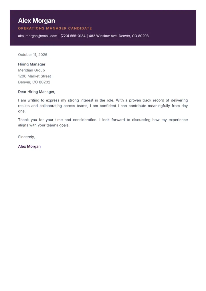 Plum Gold cover letter template preview