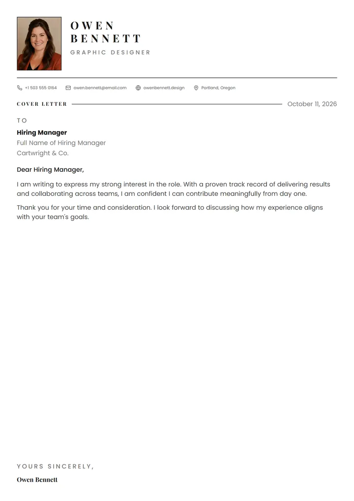 Portrait Rule cover letter template preview