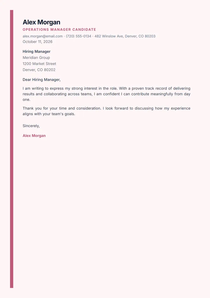 Rose Blush cover letter template preview