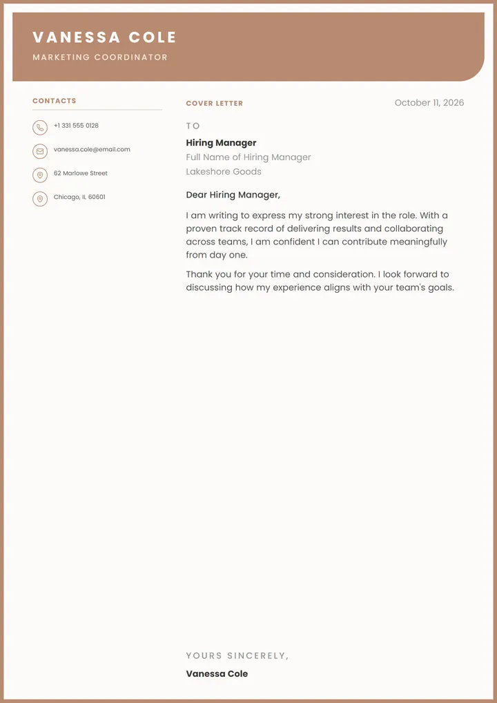 Rose Frame cover letter template preview
