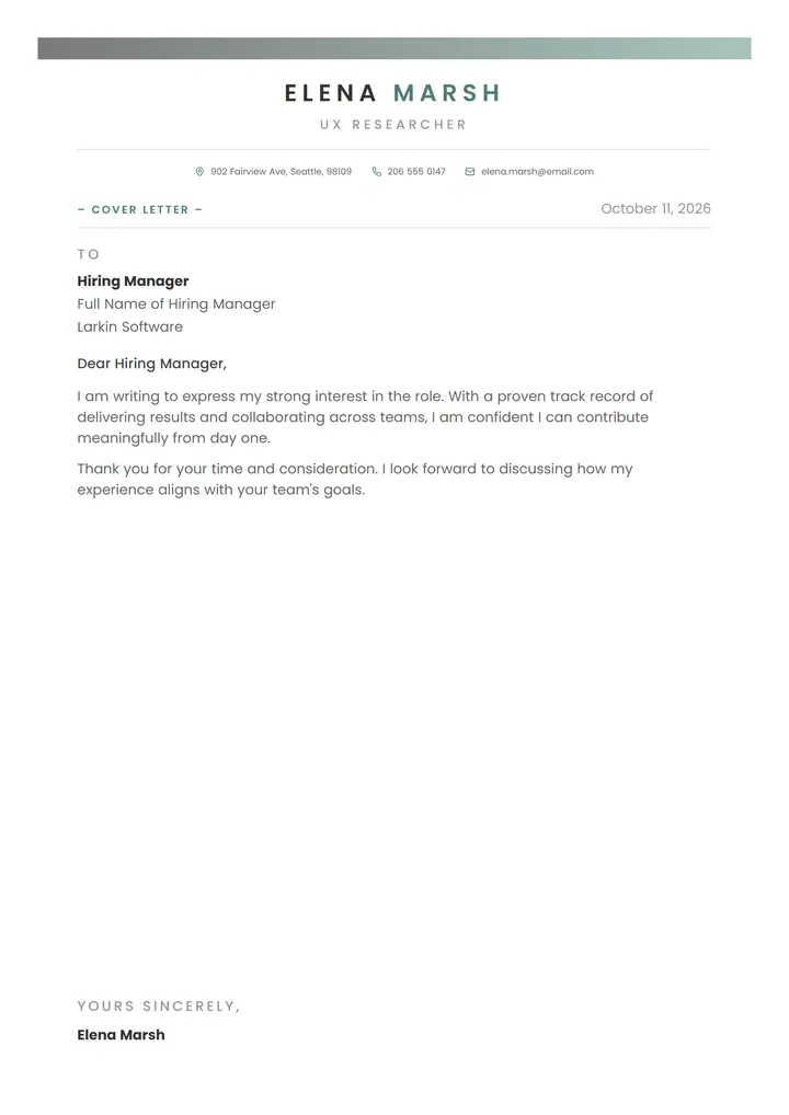 Sage Strip cover letter template preview