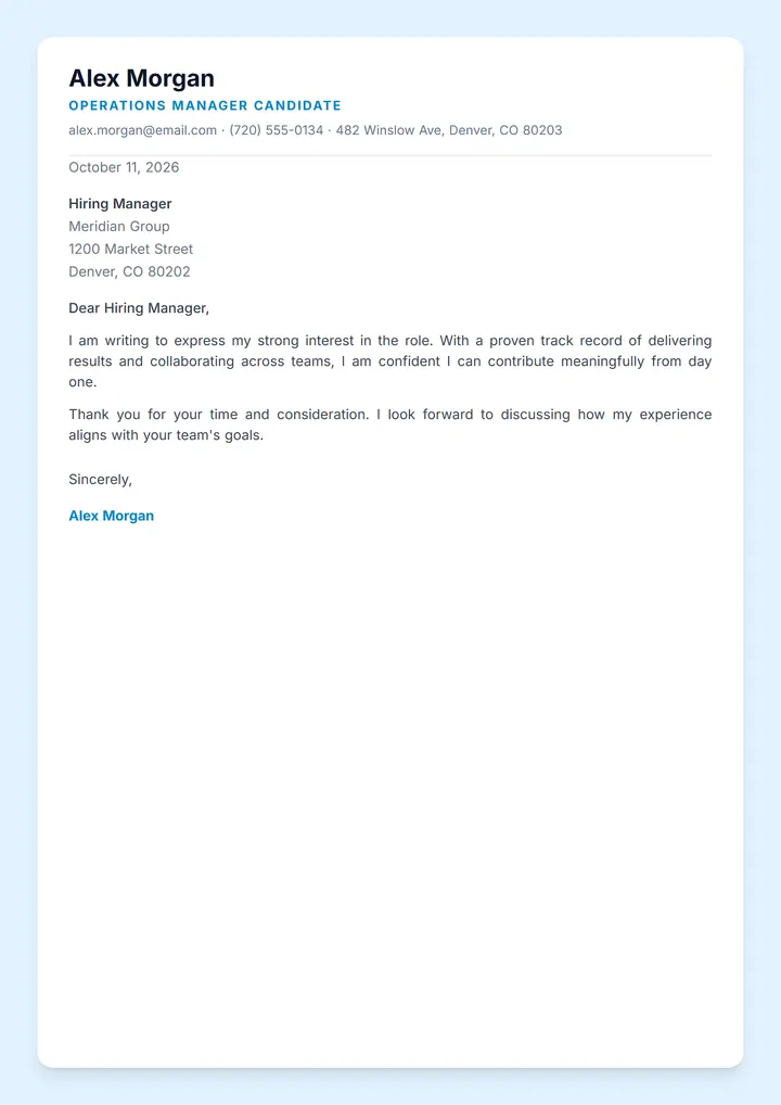 Sky Card cover letter template preview