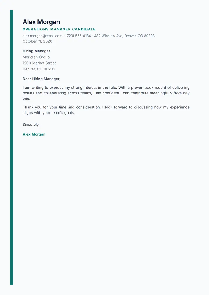 Slate Teal cover letter template preview
