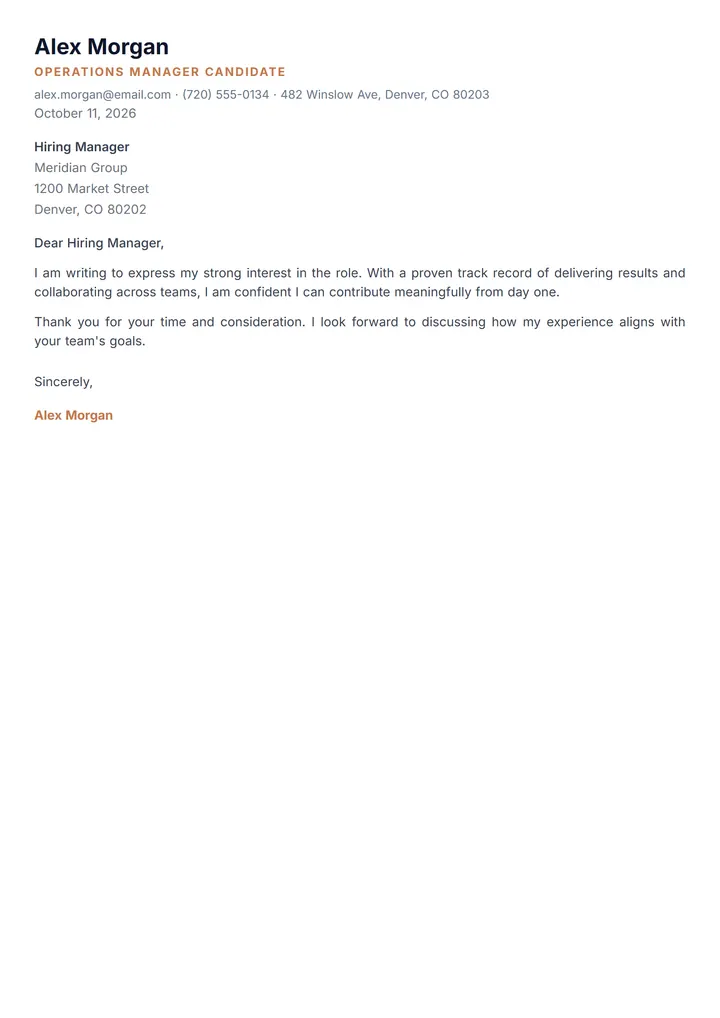 Terracotta cover letter template preview