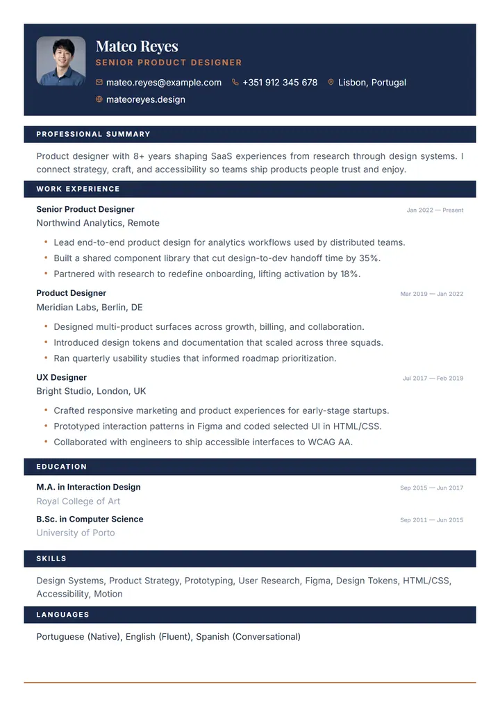 Ramal Cobalt résumé template preview